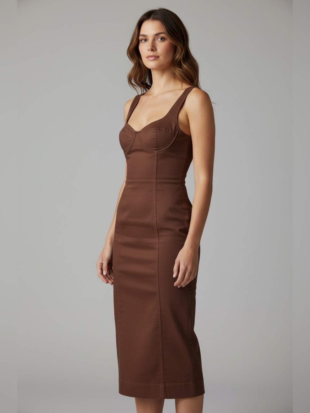 Bustier Top Brown Women’s Bodycon Maxi Dress Size XS NWT